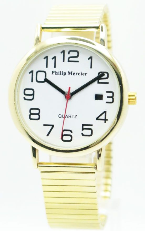 Philip Mercier Quartz Gold Round Face Expander Strap Gents Watch SML301B