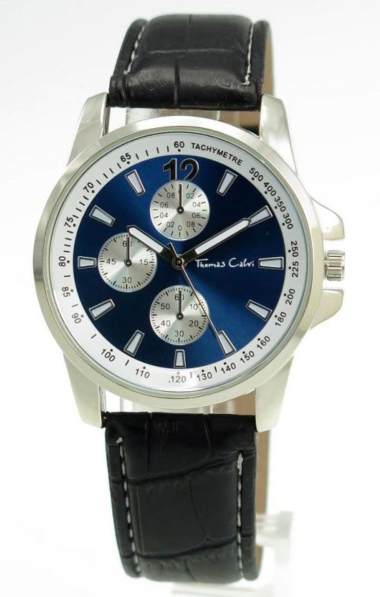 Thomas Calvi Quartz Blue Round Face Mens Watch TCM70A