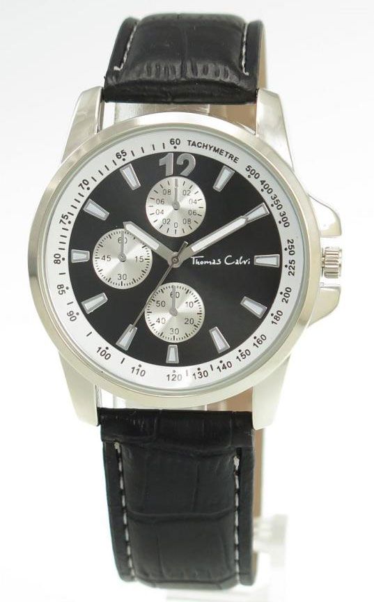 Thomas Calvi Quartz Black Round Face Mens Watch TCM70B