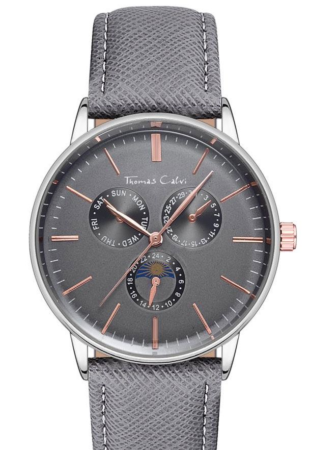 Thomas Calvi Quartz Grey Round Face Mens Watch TCM7C