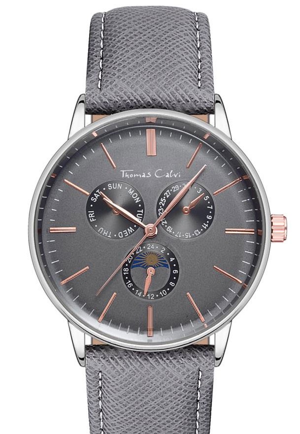 Thomas Calvi Quartz Grey Round Face Mens Watc