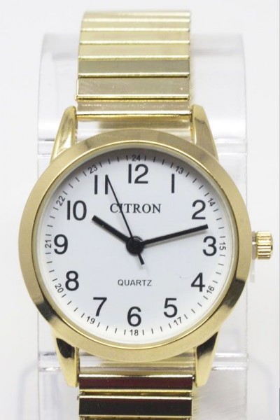 Citron Quartz Gold Small Round Face Expander Strap Watch LAQEXP09B